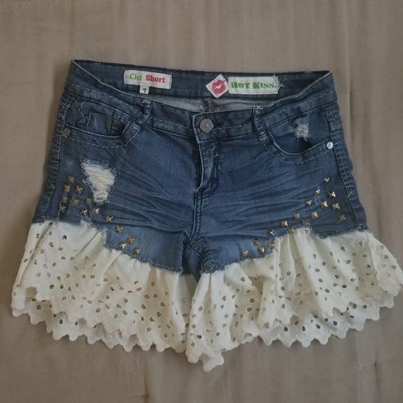 Jean shorts with ruffles at bottom Clearance